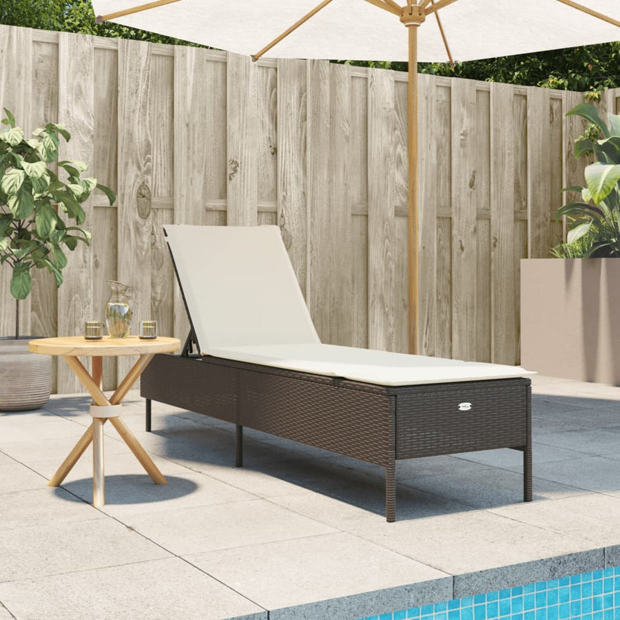 Ligbed met kussen poly rattan bruin