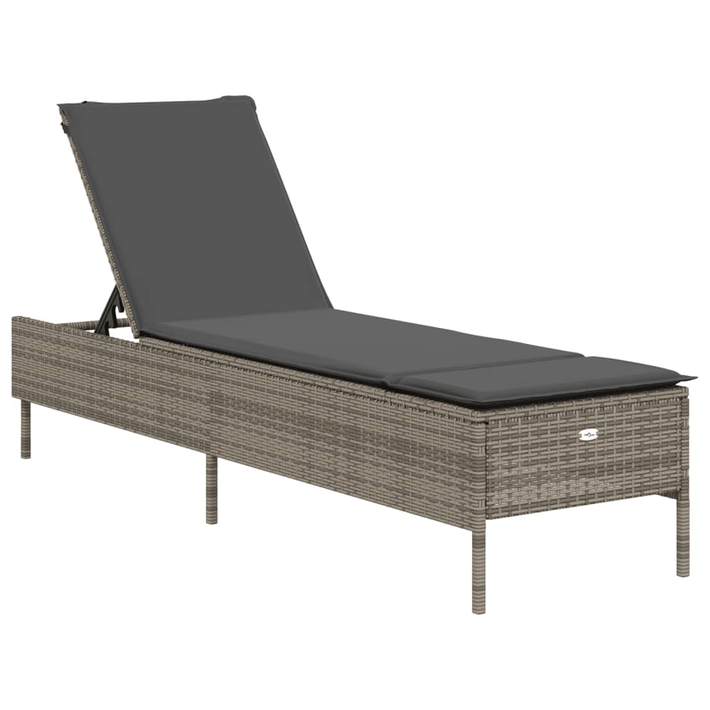 Ligbed met kussen poly rattan grijs