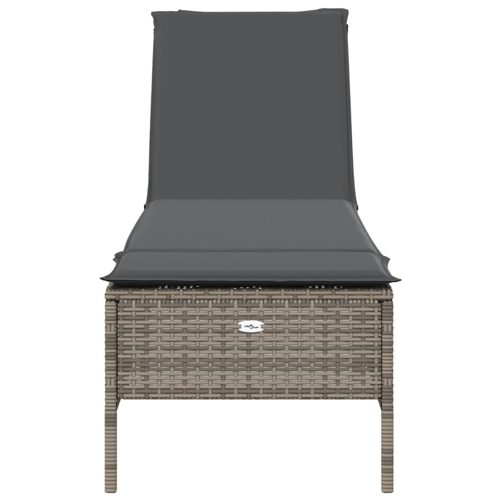 Ligbed met kussen poly rattan grijs
