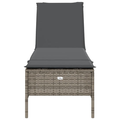 Ligbed met kussen poly rattan grijs