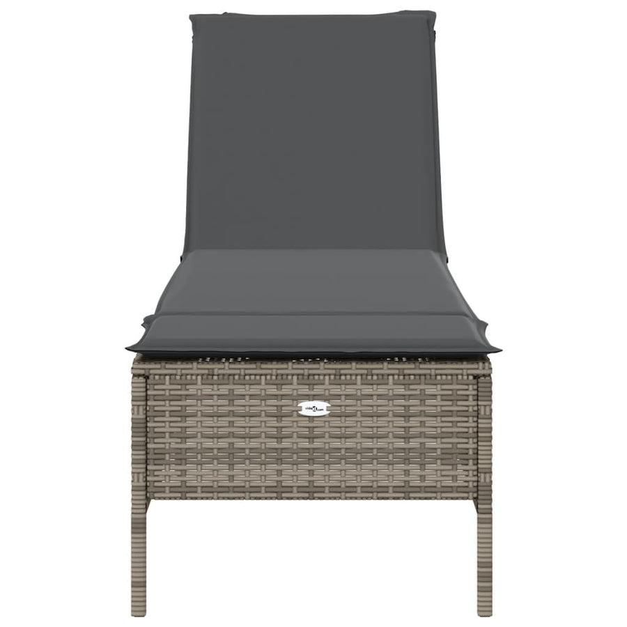 Ligbed met kussen poly rattan grijs