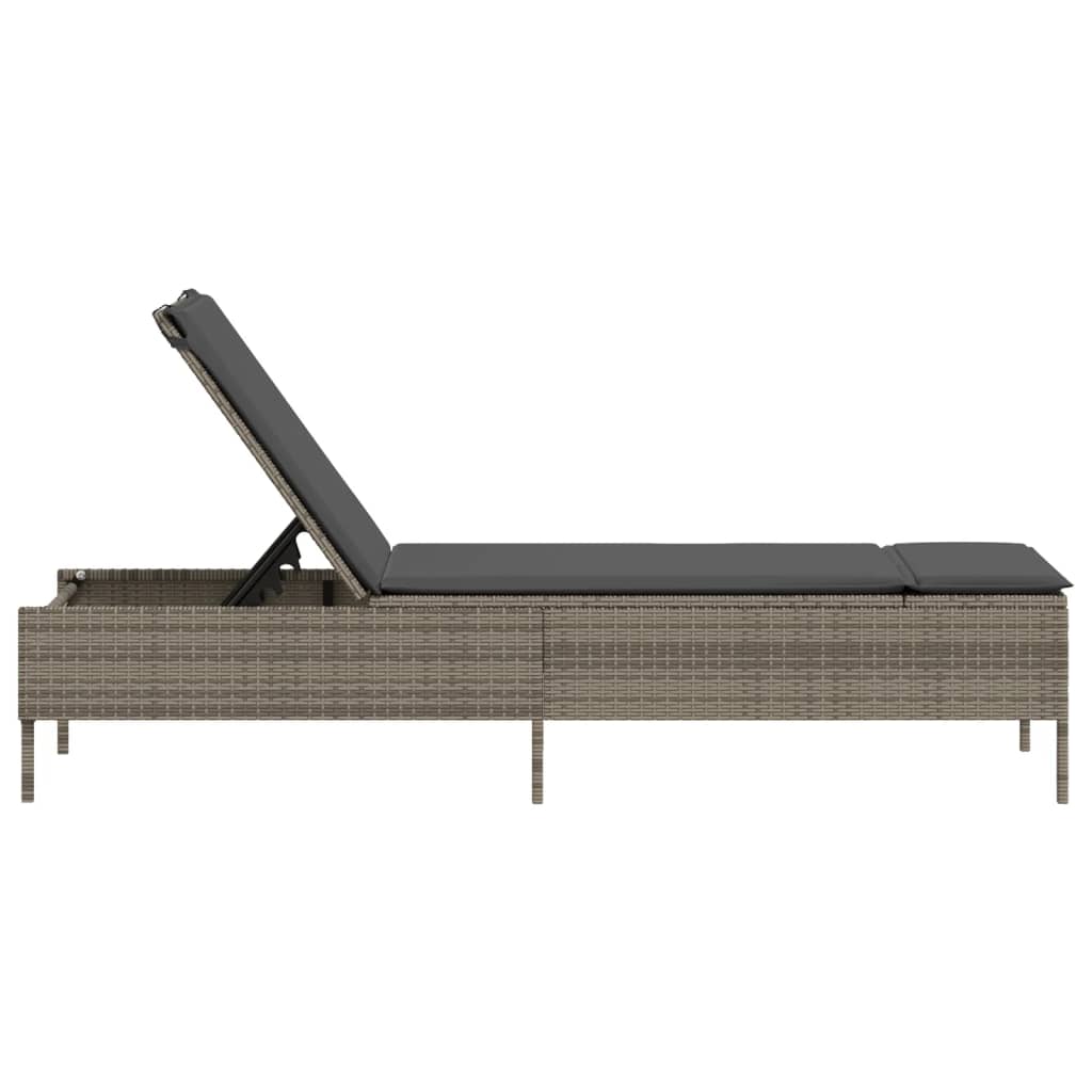 Ligbed met kussen poly rattan grijs