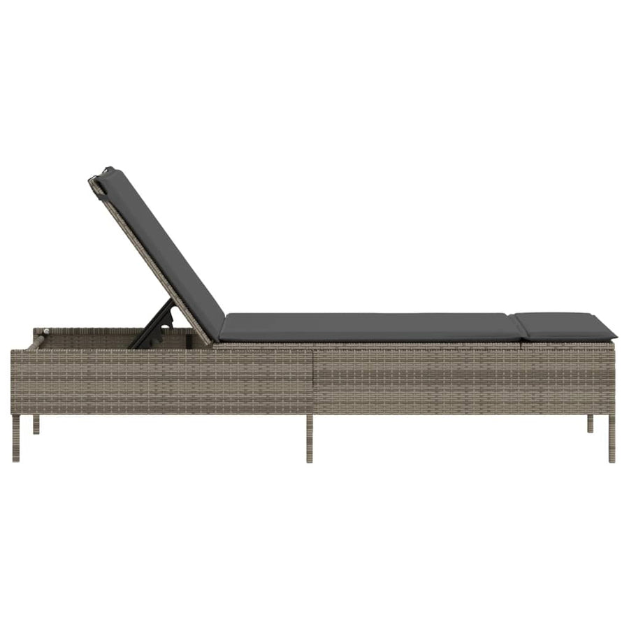 Ligbed met kussen poly rattan grijs