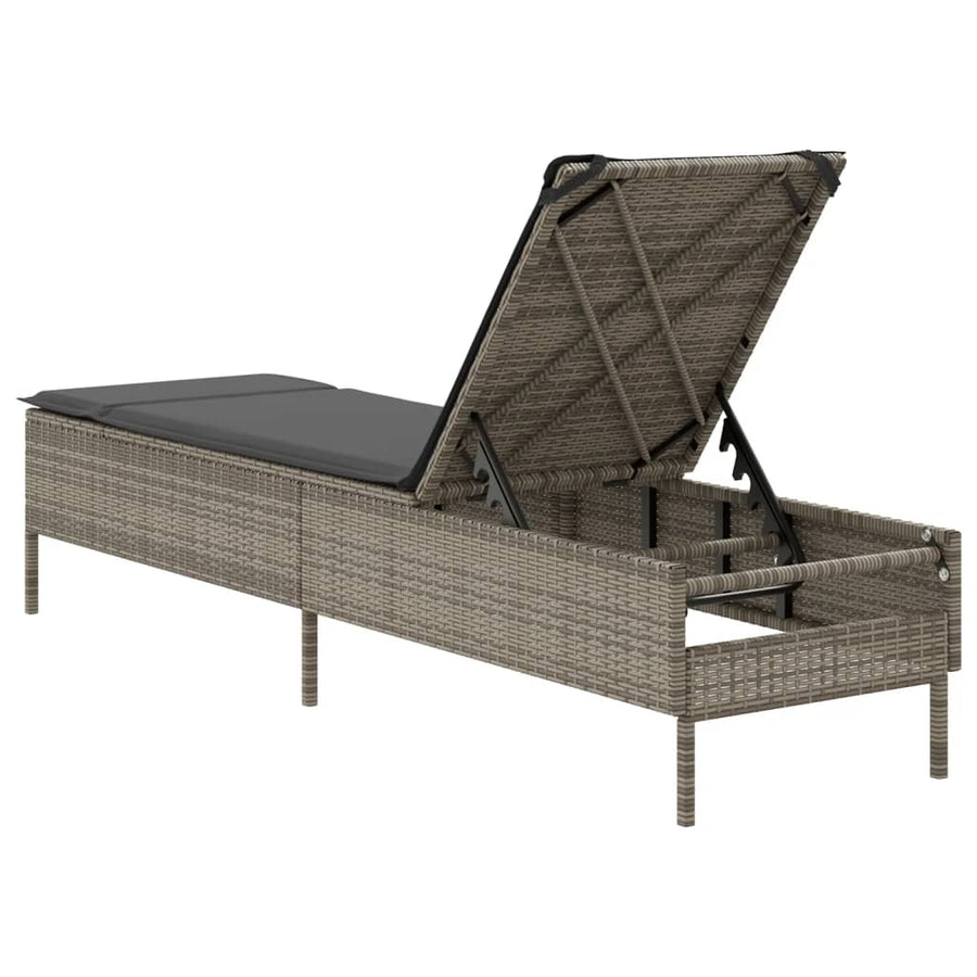 Ligbed met kussen poly rattan grijs