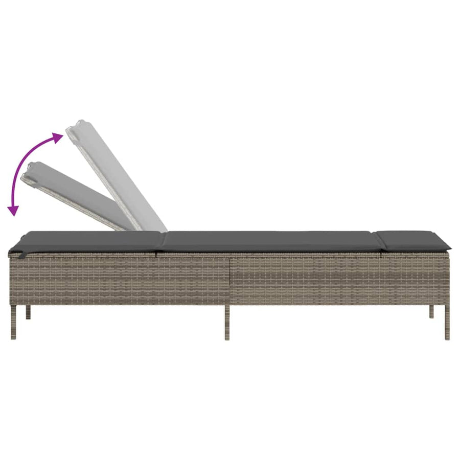 Ligbed met kussen poly rattan grijs