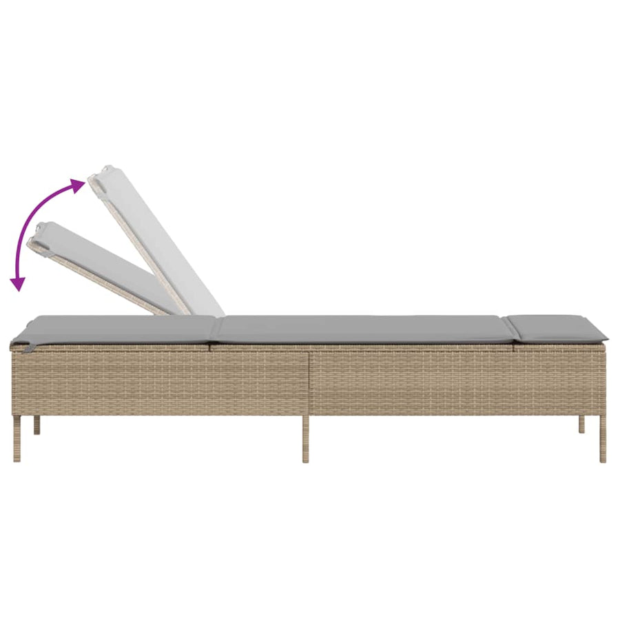 Ligbed met kussen poly rattan beige