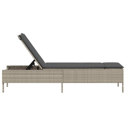 Ligbed met kussen poly rattan lichtgrijs