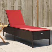 Sun Lounger with Cushion Poly Rattan Brown