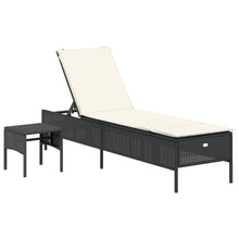 Ligbed met tafel en kussen poly rattan zwart