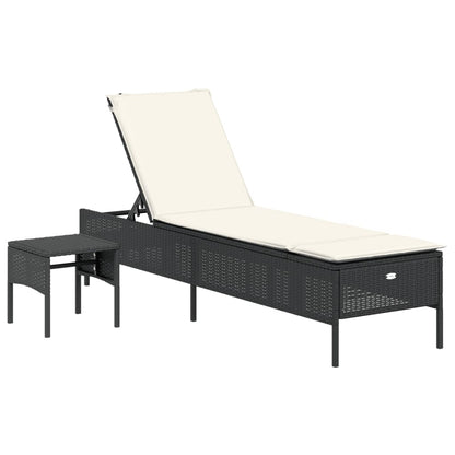 Ligbed met tafel en kussen poly rattan zwart