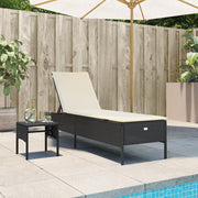Ligbed met tafel en kussen poly rattan zwart 198x55x97 cm