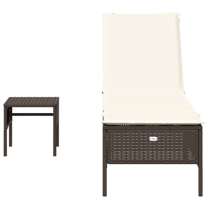 Ligbed met tafel en kussen poly rattan bruin