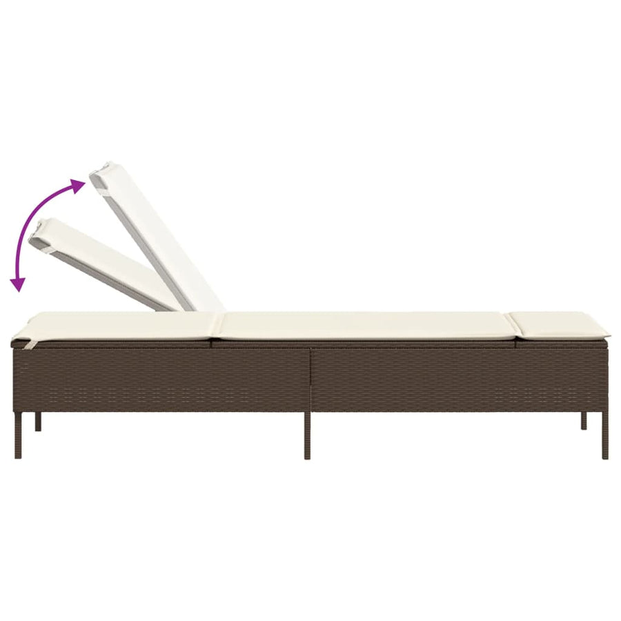 Ligbed met tafel en kussen poly rattan bruin