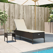 Ligbed met tafel en kussen poly rattan bruin 198x55x97 cm