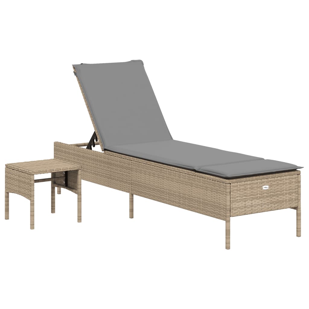 Ligbed met tafel en kussen poly rattan beige