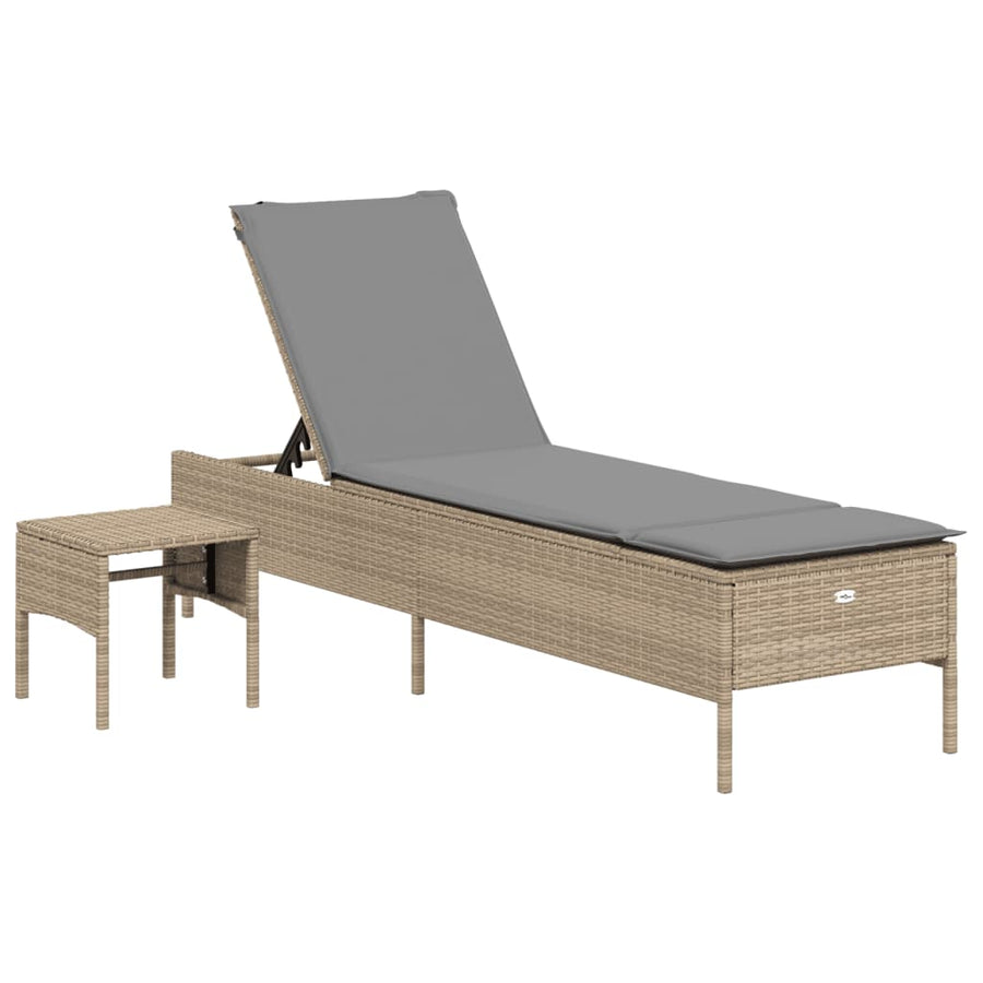 Ligbed met tafel en kussen poly rattan beige