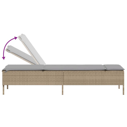 Ligbed met tafel en kussen poly rattan beige