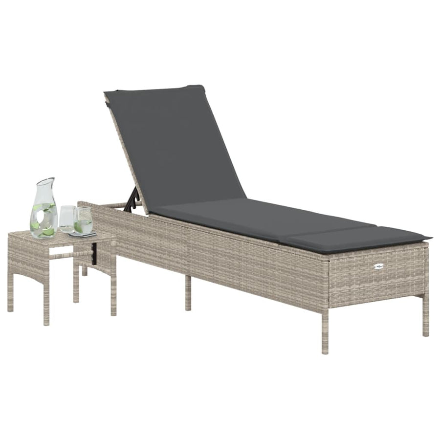 Ligbed met tafel en kussen poly rattan lichtgrijs