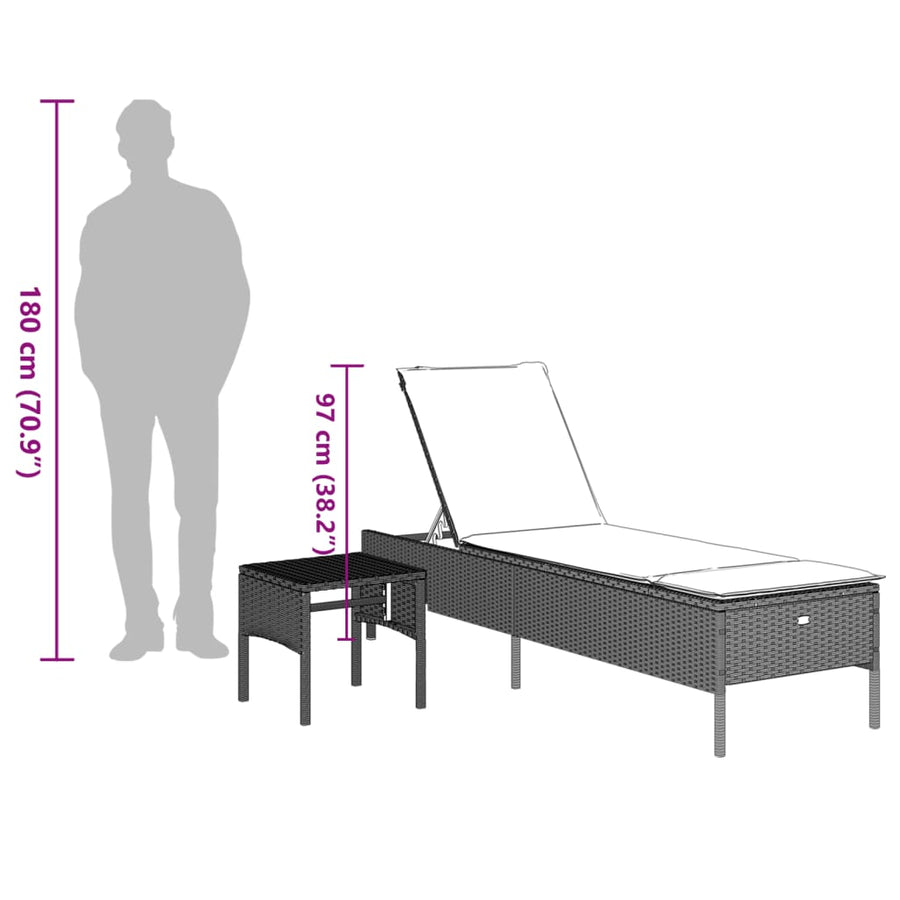 Ligbed met tafel en kussen poly rattan lichtgrijs