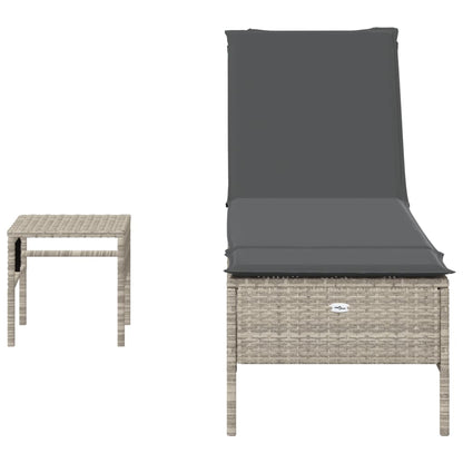 Ligbed met tafel en kussen poly rattan lichtgrijs