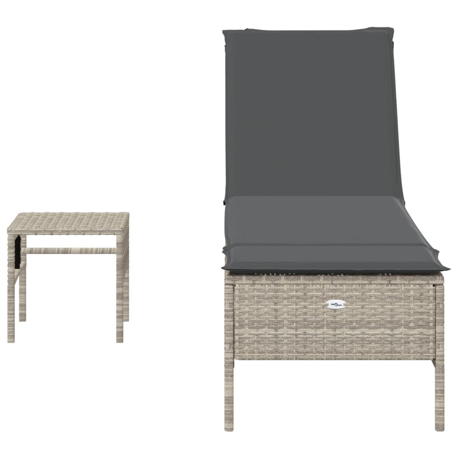 Ligbed met tafel en kussen poly rattan lichtgrijs