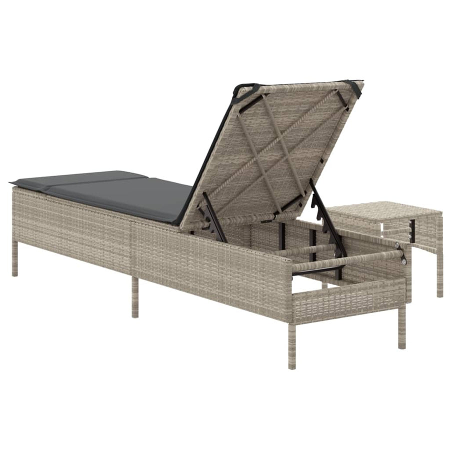 Ligbed met tafel en kussen poly rattan lichtgrijs