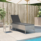 Ligbed met tafel en kussen poly rattan lichtgrijs 198x55 cm