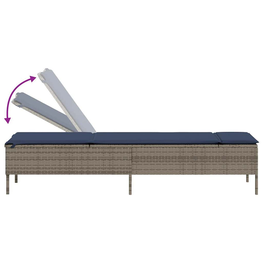 Ligstoel met tafel en kussen, grijs polyrotan