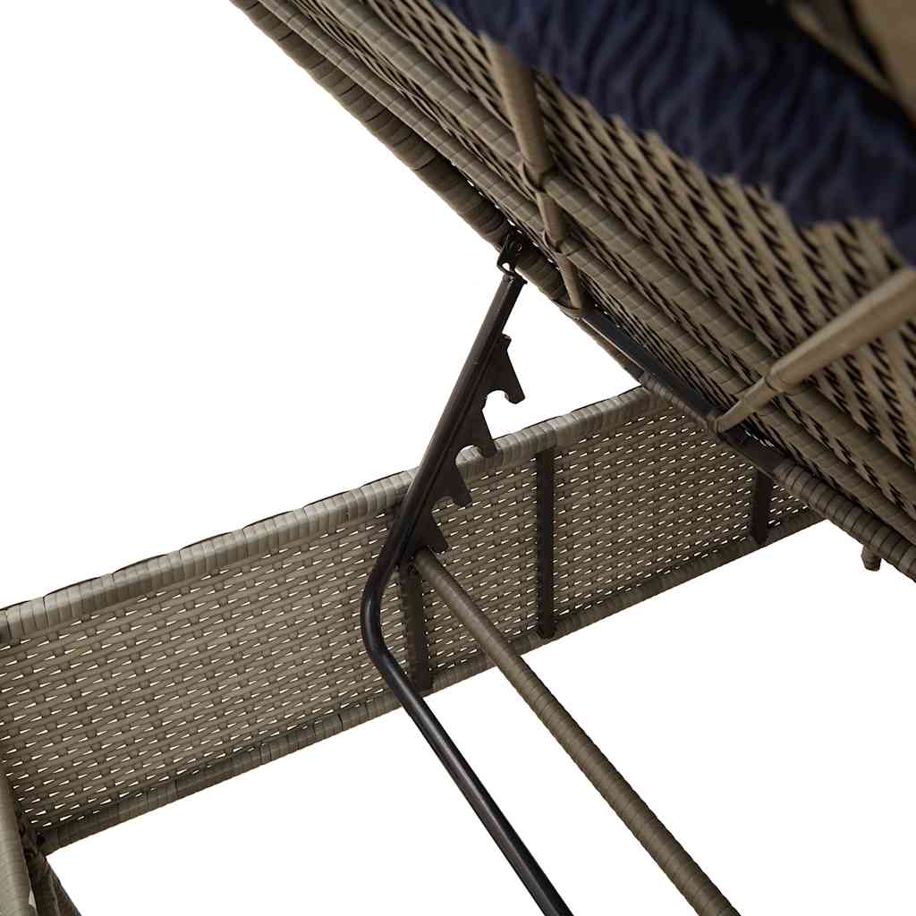 Ligstoel met tafel en kussen, grijs polyrotan