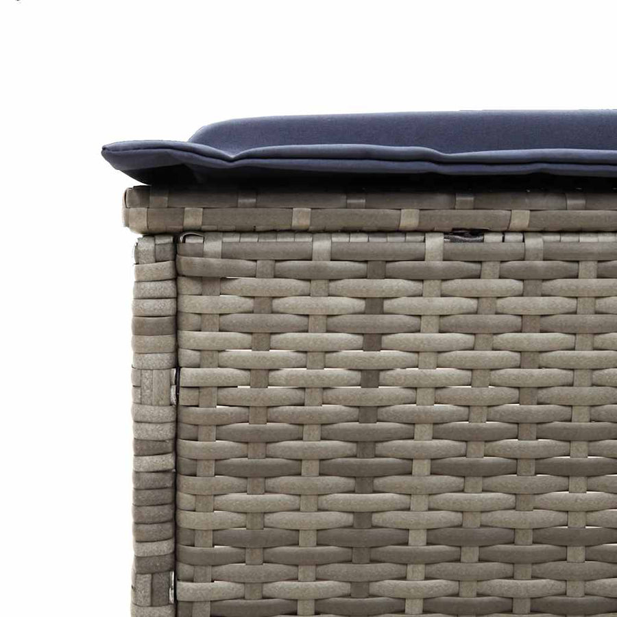 Ligstoel met tafel en kussen, grijs polyrotan