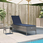 Sun lounger with table and cushion, grey poly rattan