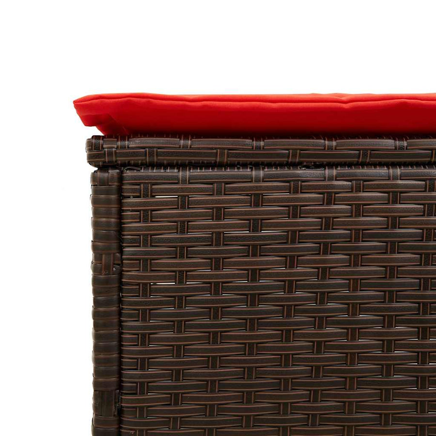 Ligstoel met tafel en kussen, bruin polyrotan