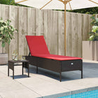 Sunlounger with table and cushion, brown poly rattan