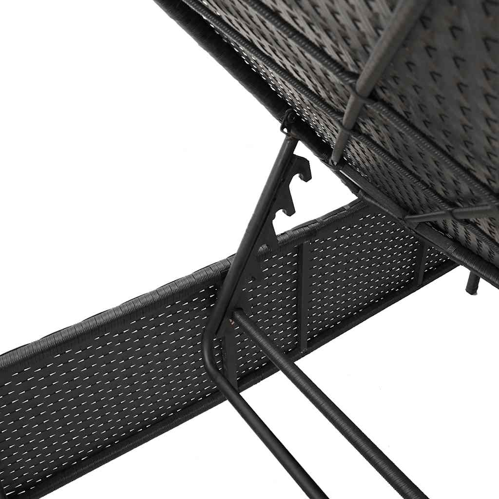 Ligstoel met tafel en kussen, zwart polyrotan