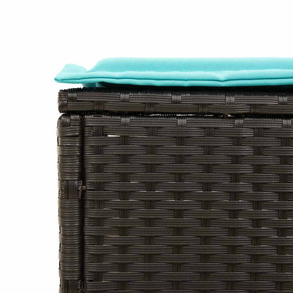 Ligstoel met tafel en kussen, zwart polyrotan