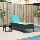 Lounger with table and cushion, black poly rattan