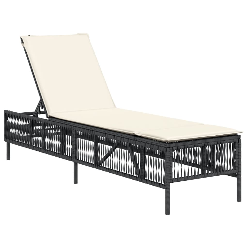Ligbed met kussen poly rattan zwart
