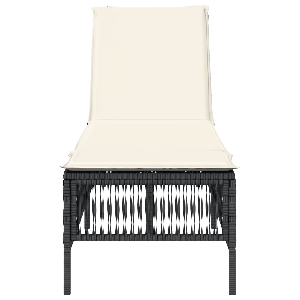 Ligbed met kussen poly rattan zwart