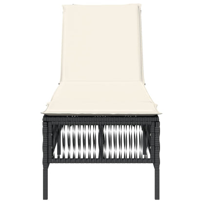 Ligbed met kussen poly rattan zwart