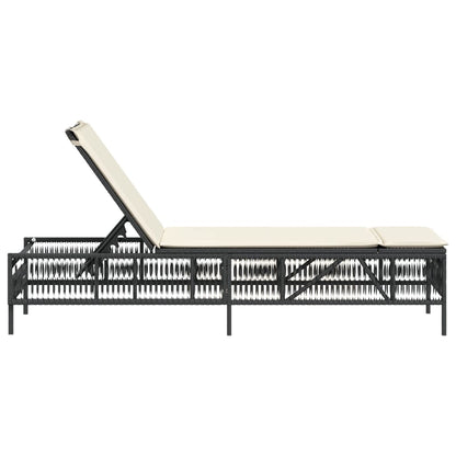 Ligbed met kussen poly rattan zwart