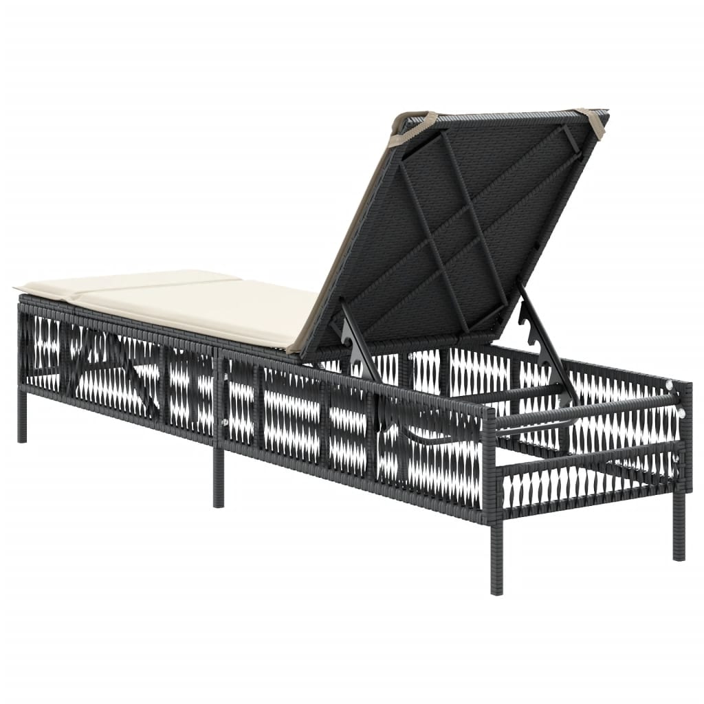 Ligbed met kussen poly rattan zwart