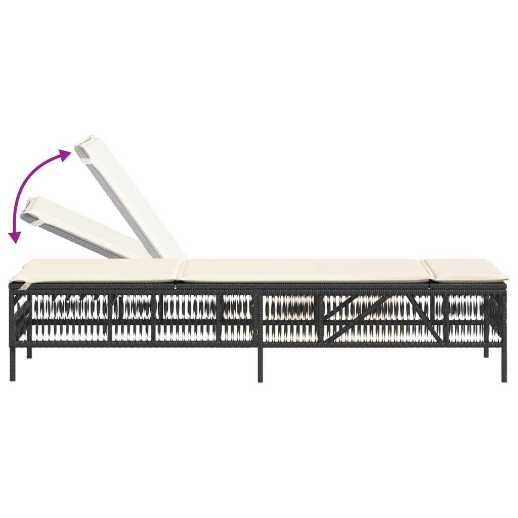 Ligbed met kussen poly rattan zwart