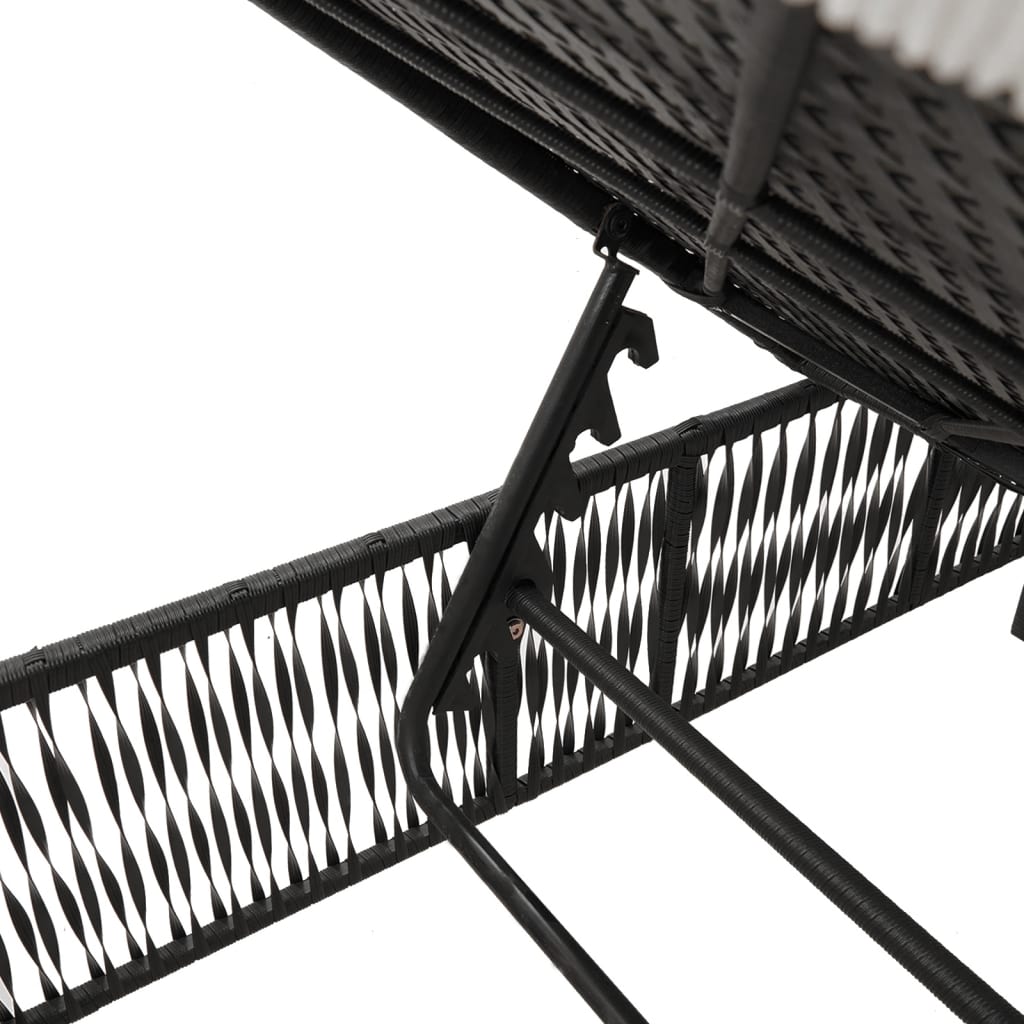 Ligbed met kussen poly rattan zwart