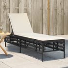 Ligbed poly rattan zwart met kussen