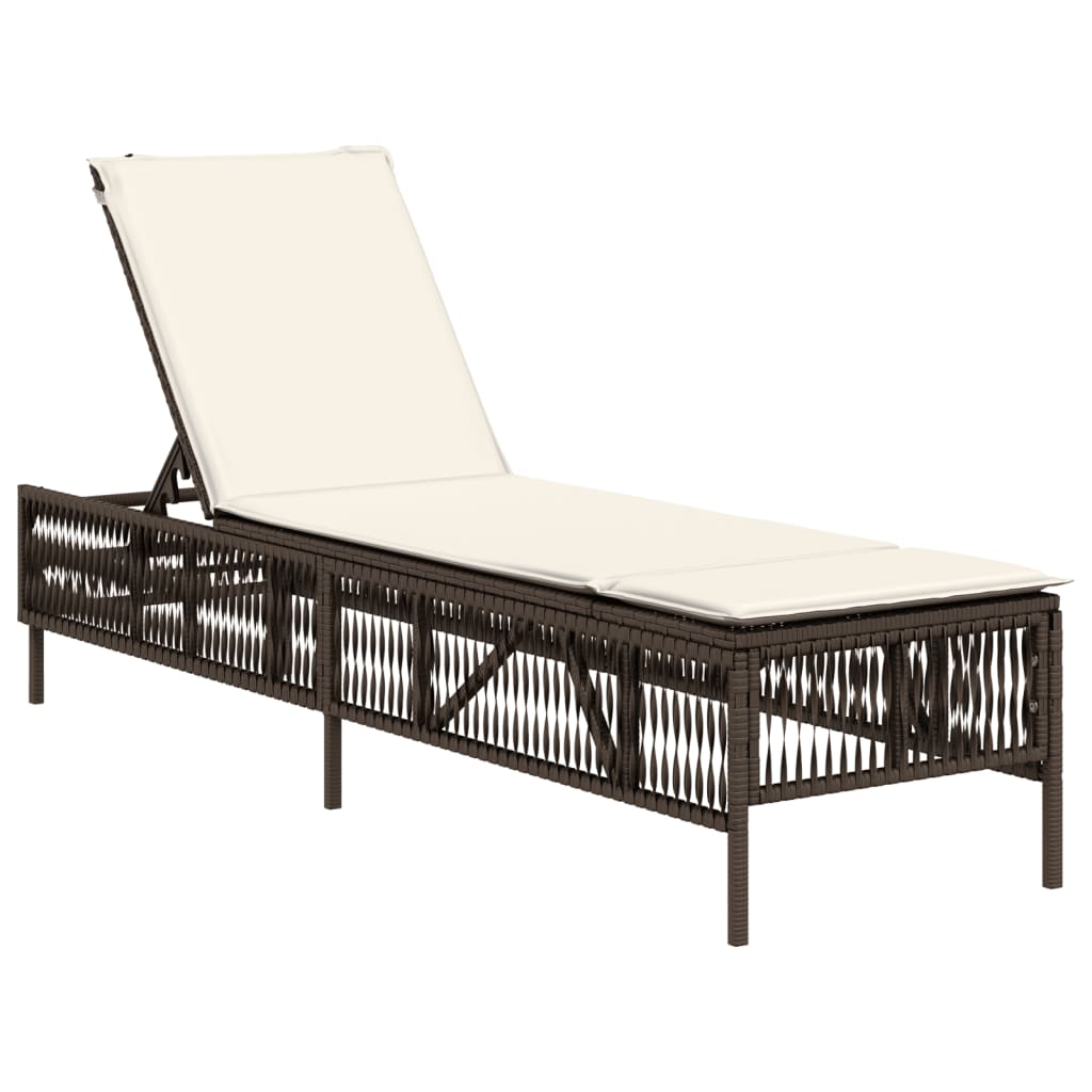Ligbed met kussen poly rattan bruin