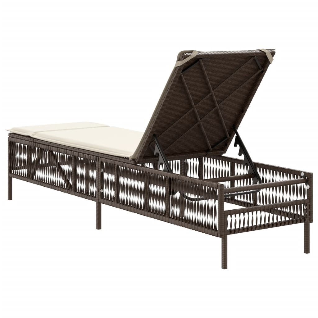 Ligbed met kussen poly rattan bruin