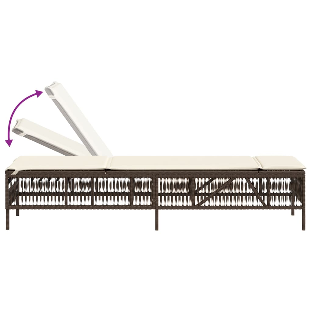 Ligbed met kussen poly rattan bruin