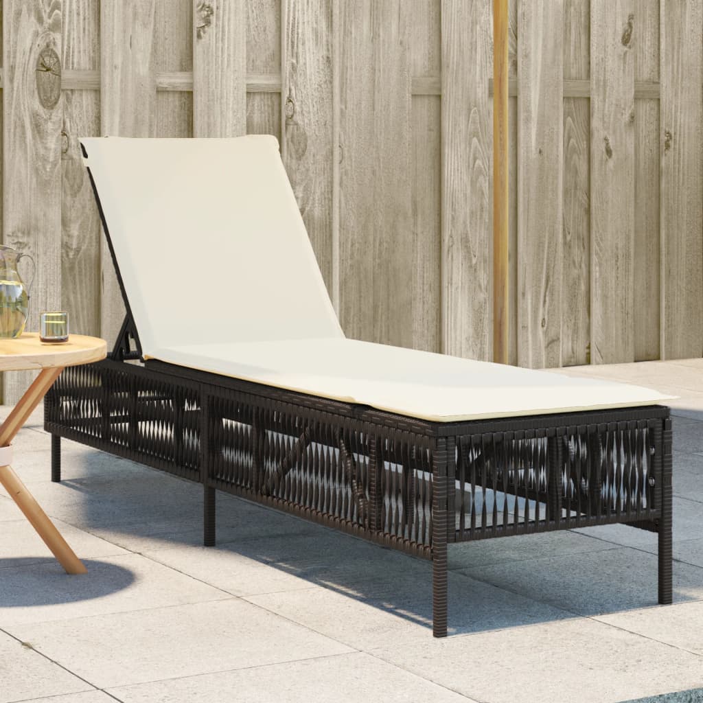 Ligbed met kussen poly rattan bruin