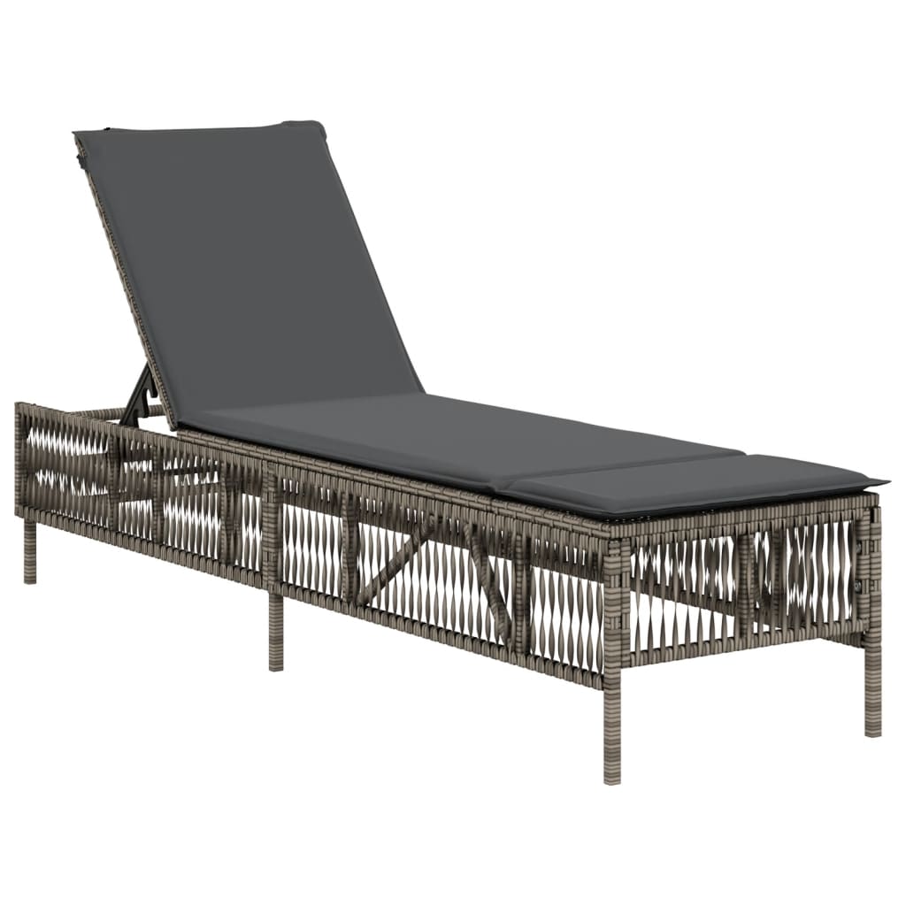 Ligbed met kussen poly rattan grijs