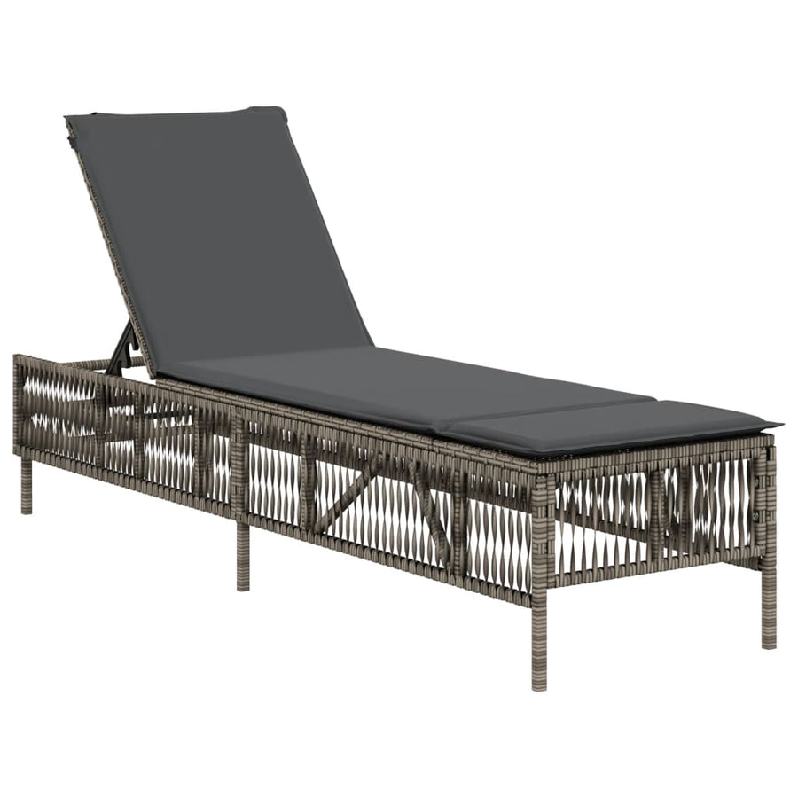 Ligbed met kussen poly rattan grijs